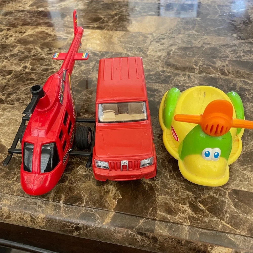 Red Toy Helicopter & SUV Set with Green Yellow Duck Plane - Kids Toys